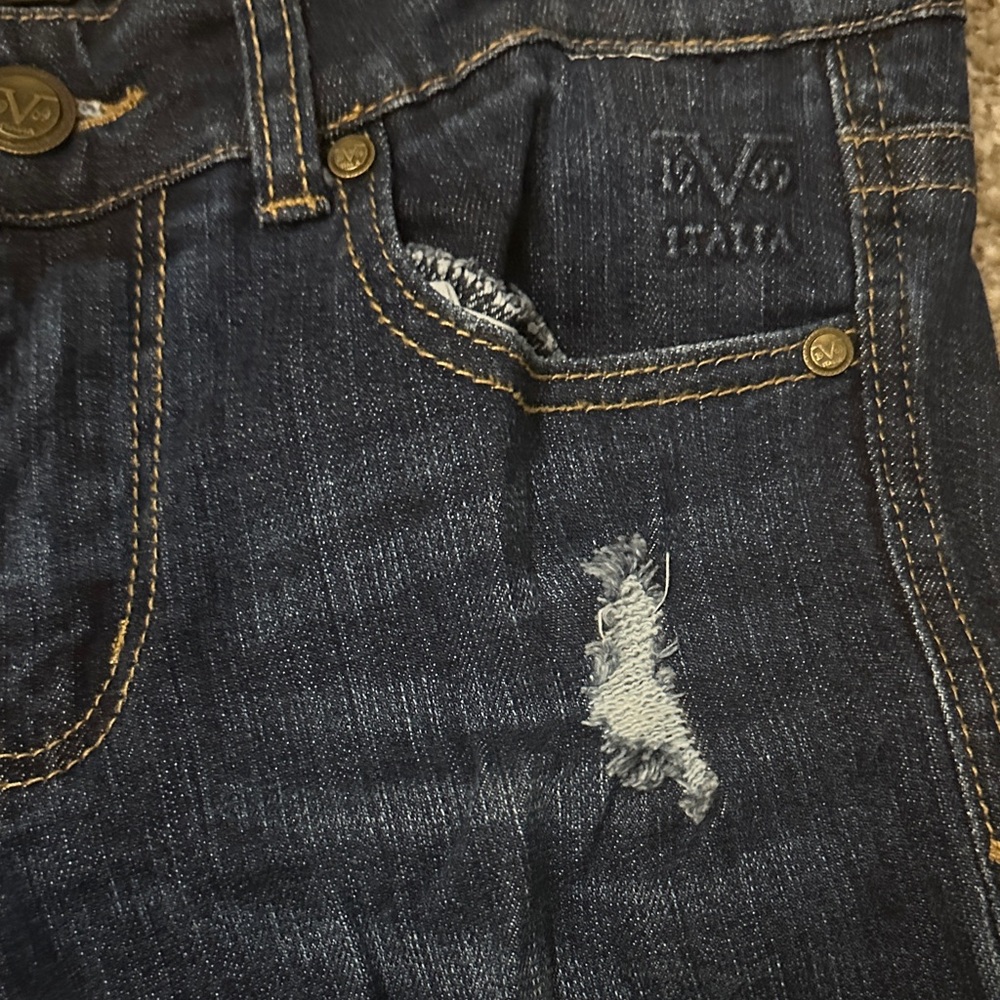 Versace Dark Blue Distressed Cropped Jeans - Picture 3 of 6
